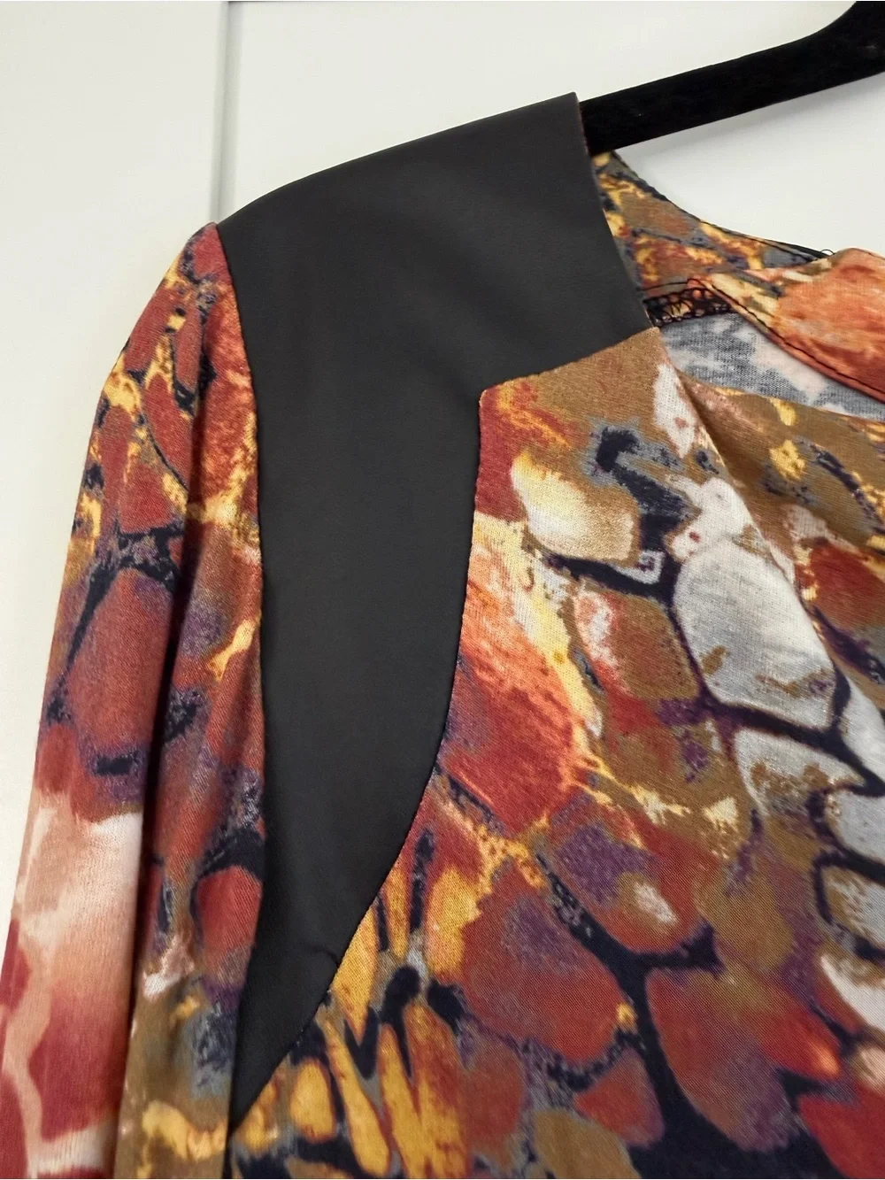 Vintage 90s Abstract Micro Mini Dress / Long Tunic Faux Leather S